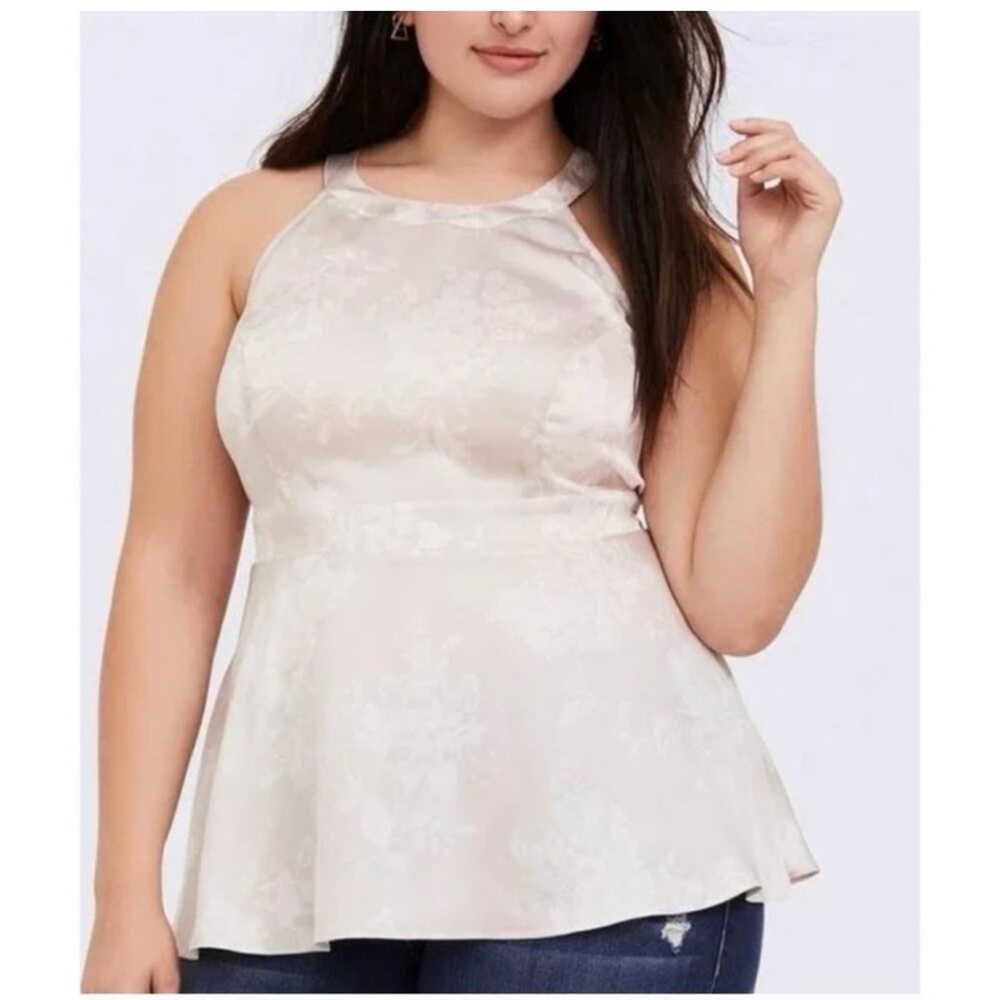 Torrid Beige Georgette Godess Neck Floral Satin Tank Top 2X